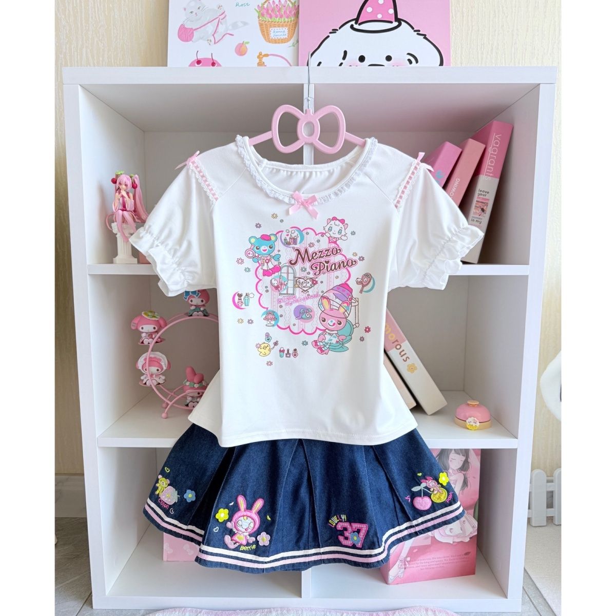 Embroidery Tshirt - Set Rok Manis Jepang Kaus Lengan