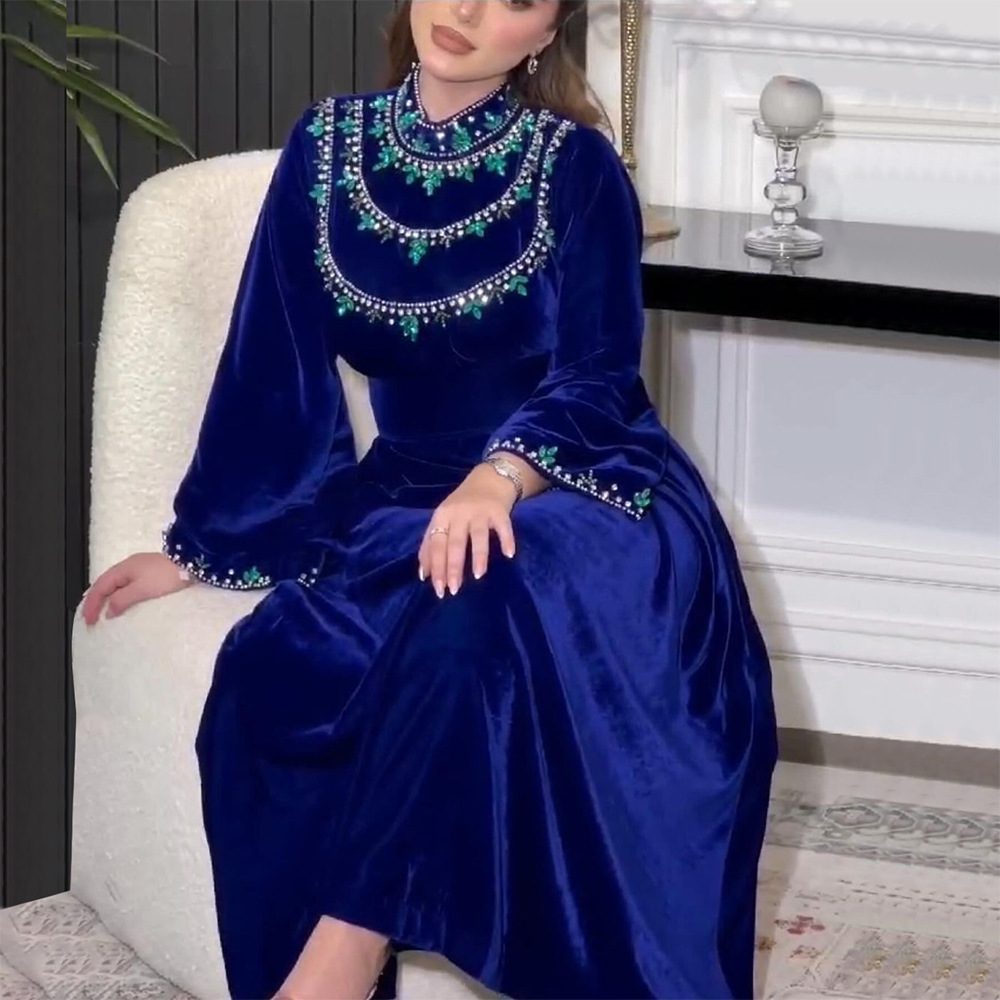 Embroidery Arabic - Gaun Muslim Arab elegan musim gugur/musim
