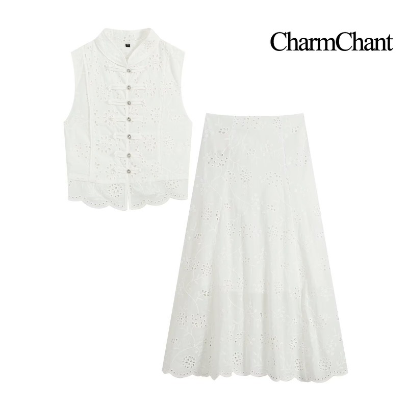 Embroidery Eyelet - CHARMCHANT Setelan Dua Potong Bordir Eyelet
