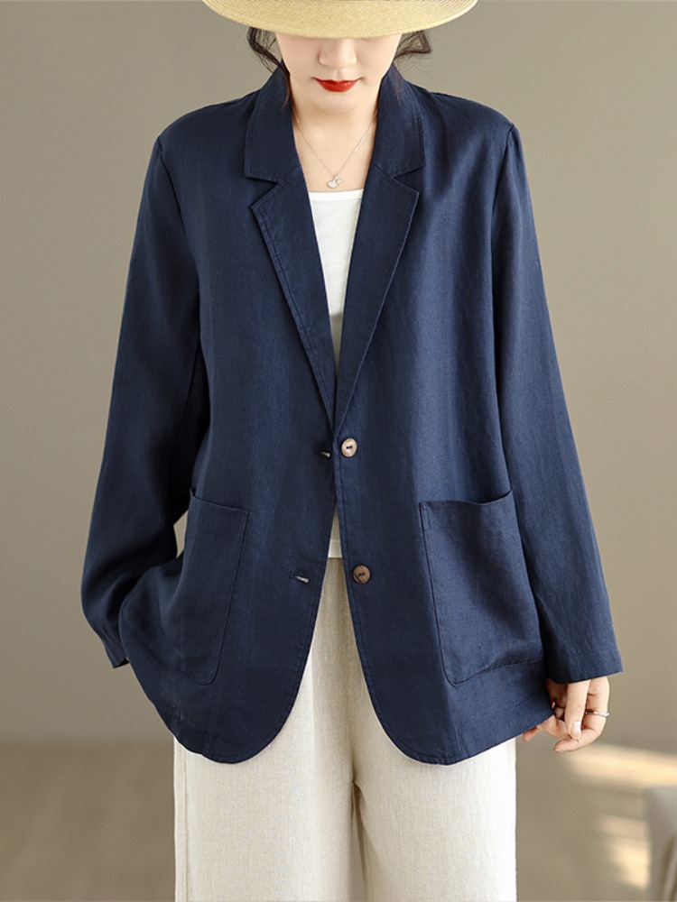Linen Fabric Natural - Jaket Setelan Lengan Panjang Linen Katun