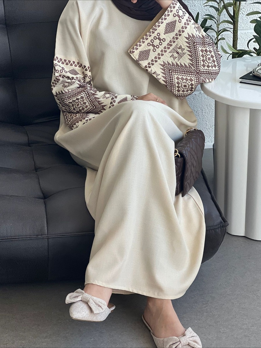 Embroidery Arabic - Abaya Muslim Lebaran untuk wanita gaun