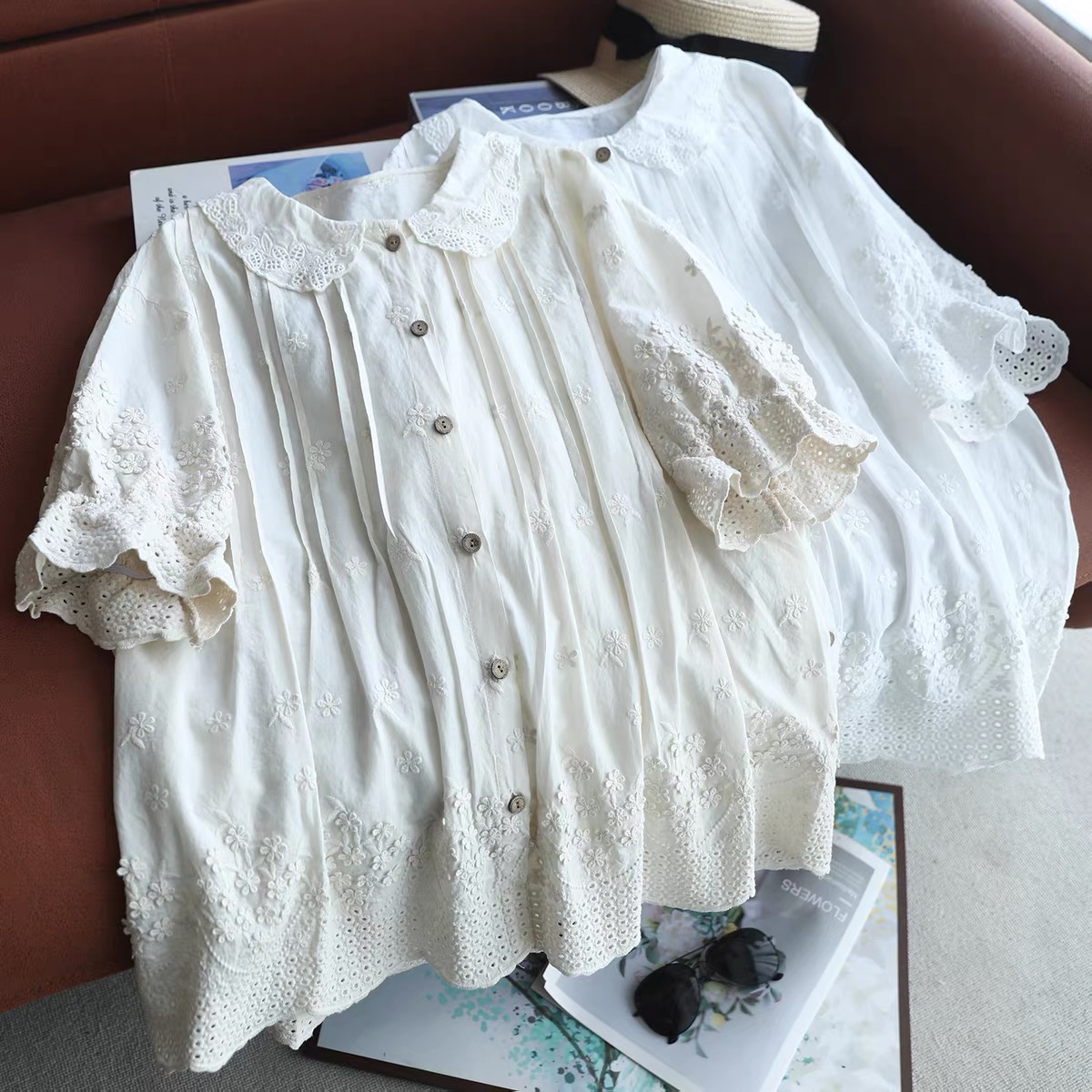 Embroidery Eyelet - Blus Wanita 2026 dengan Kerah Peter