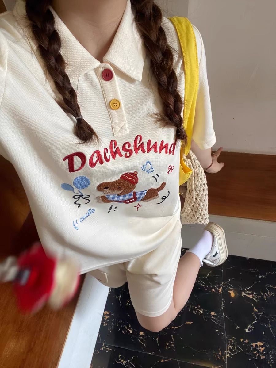 Embroidery Tshirt - Kaus Polo Gaya Jepang Anjing Bordir