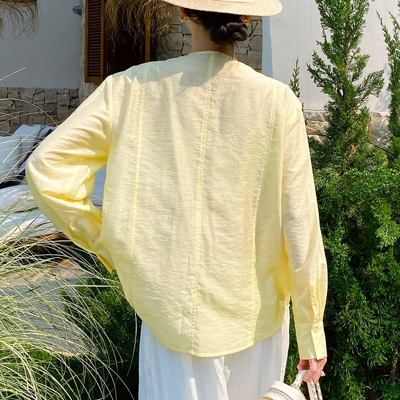 Blus Kemeja Bordir Renda Gaya  - Embroidery Yellow ulasan dan harga