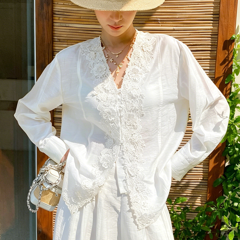 Blus Kemeja Bordir Renda Gaya  - Embroidery Yellow ulasan dan harga