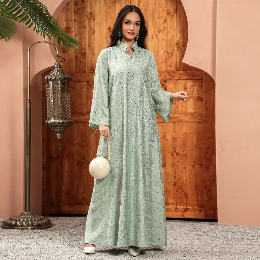Gaun Wanita Dubai Elegan Abaya - Embroidery Arabic ulasan dan harga