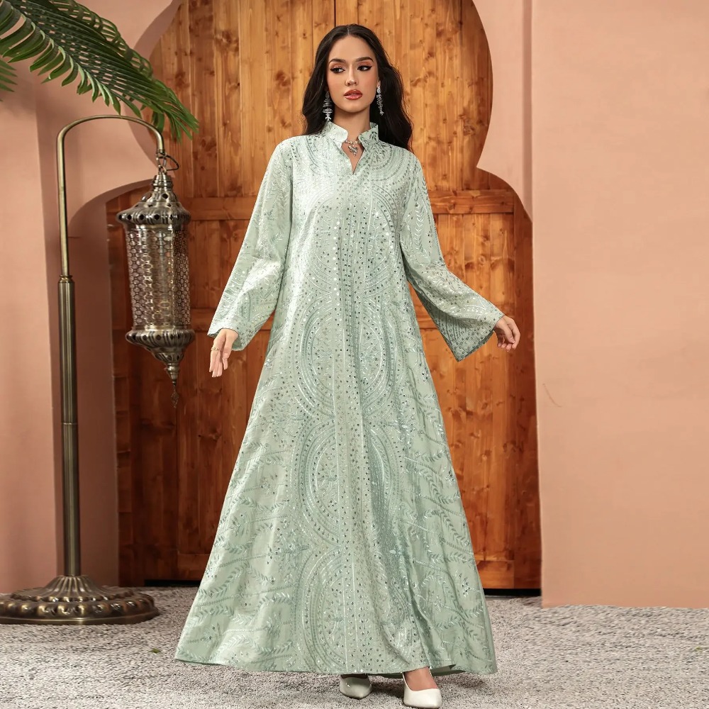 Gaun Wanita Dubai Elegan Abaya - Embroidery Arabic ulasan dan harga