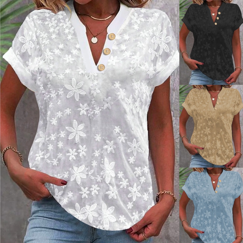 Kemeja crop putih renda wanita - Embroidery Eyelet ulasan dan harga