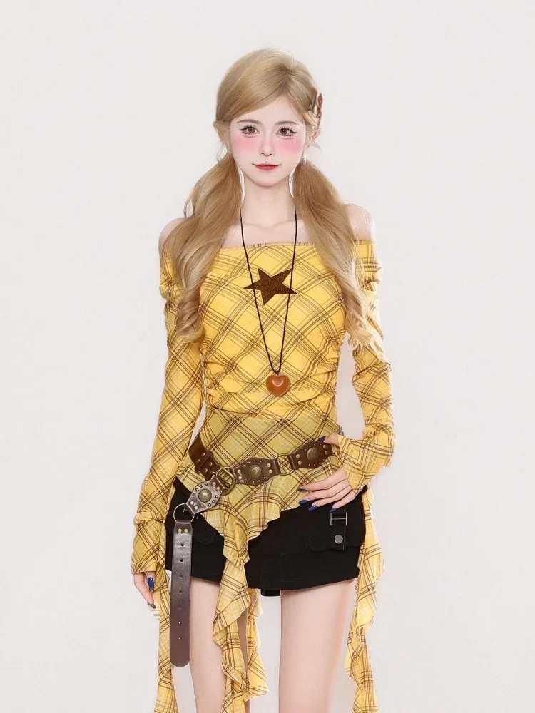 Kaos Vintage Y2K Plaid Slash N - Embroidery Tshirt ulasan dan harga