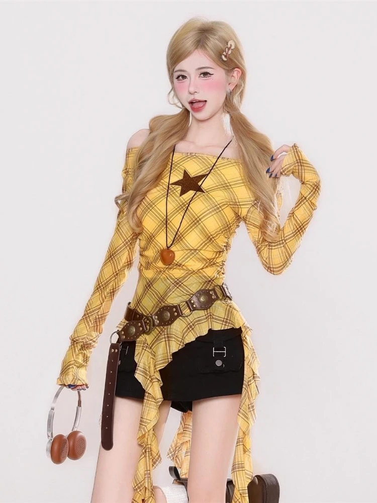 Kaos Vintage Y2K Plaid Slash N - Embroidery Tshirt ulasan dan harga