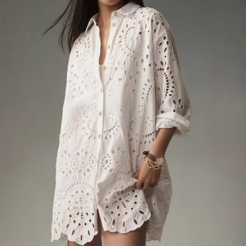Gaun kemeja bordir lubang-luba - Embroidery Eyelet ulasan dan harga