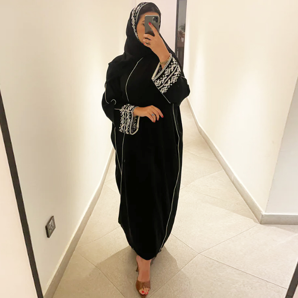 Fashion gaun jilbab Abaya bord - Embroidery Arabic ulasan dan harga