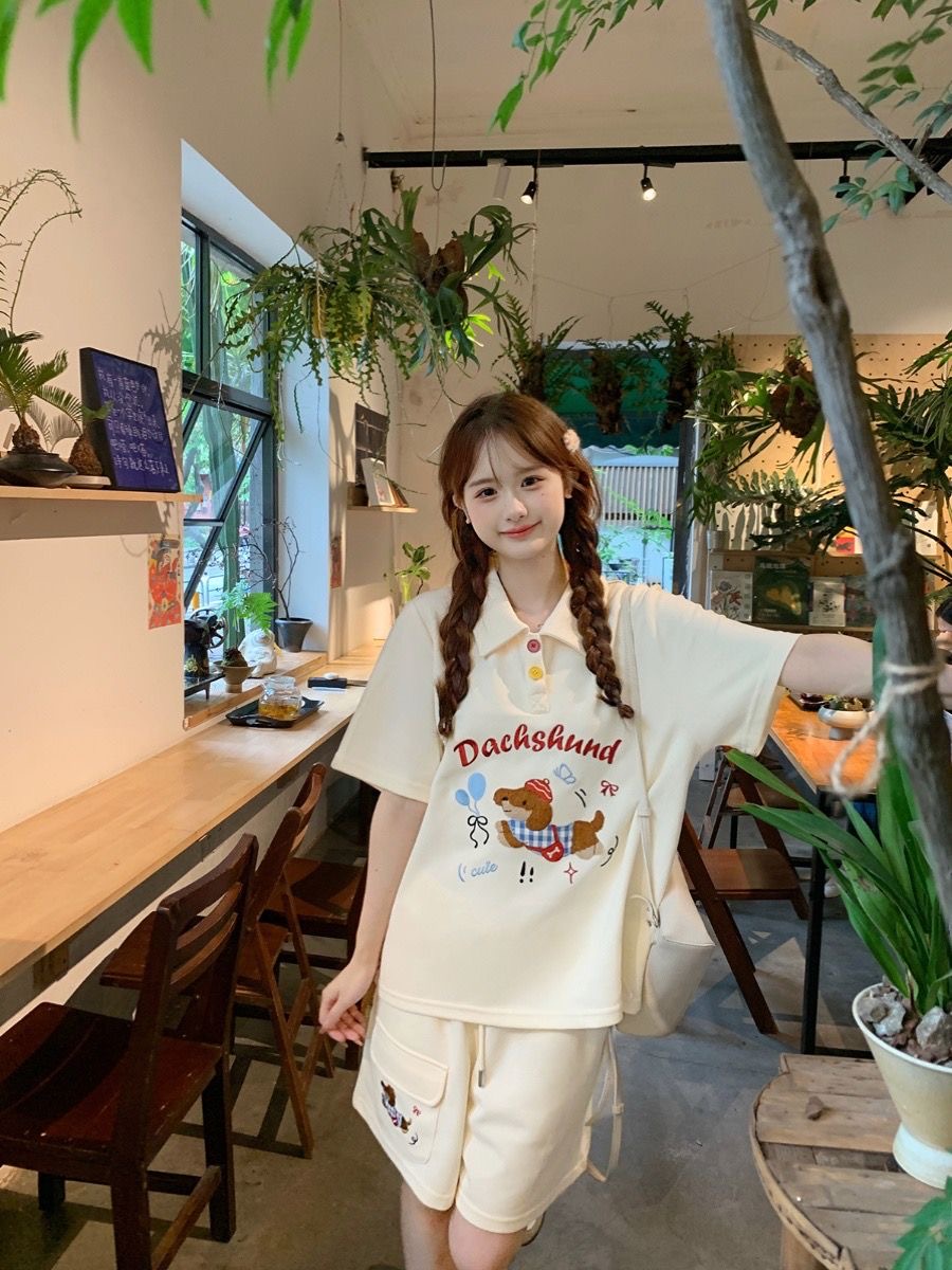 Kaus Polo Gaya Jepang Anjing B - Embroidery Tshirt ulasan dan harga